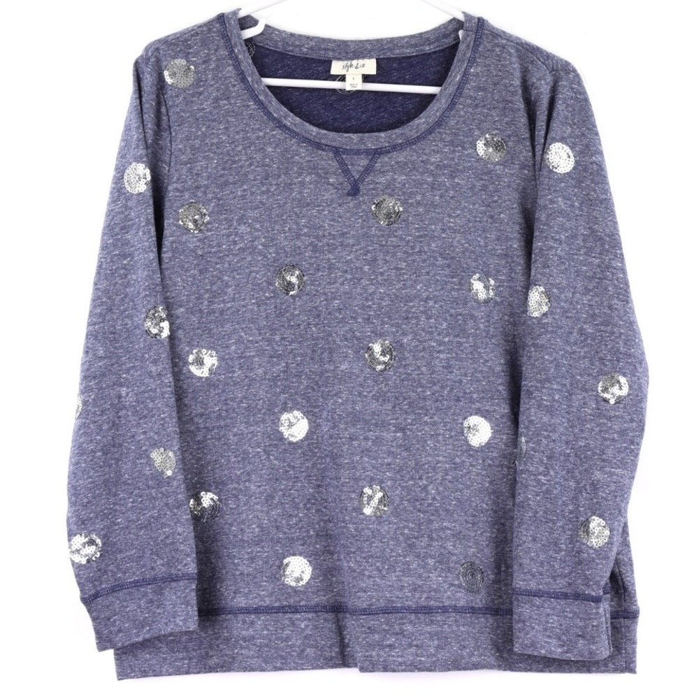Style & Co Muse Women's Sequin Polka Dot Sweater XL Navy/Silver Casual Glam